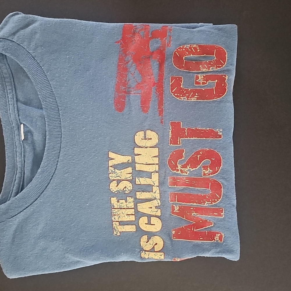 Men's Denim Blue Graphic T-Shirt Featuring Airplanes in Flight